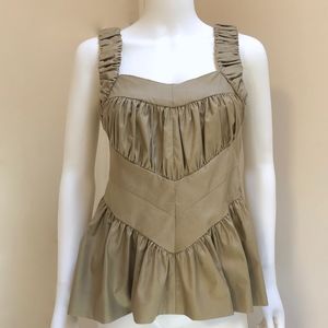 Vera Wang Khaki Cotton Ruffle Top